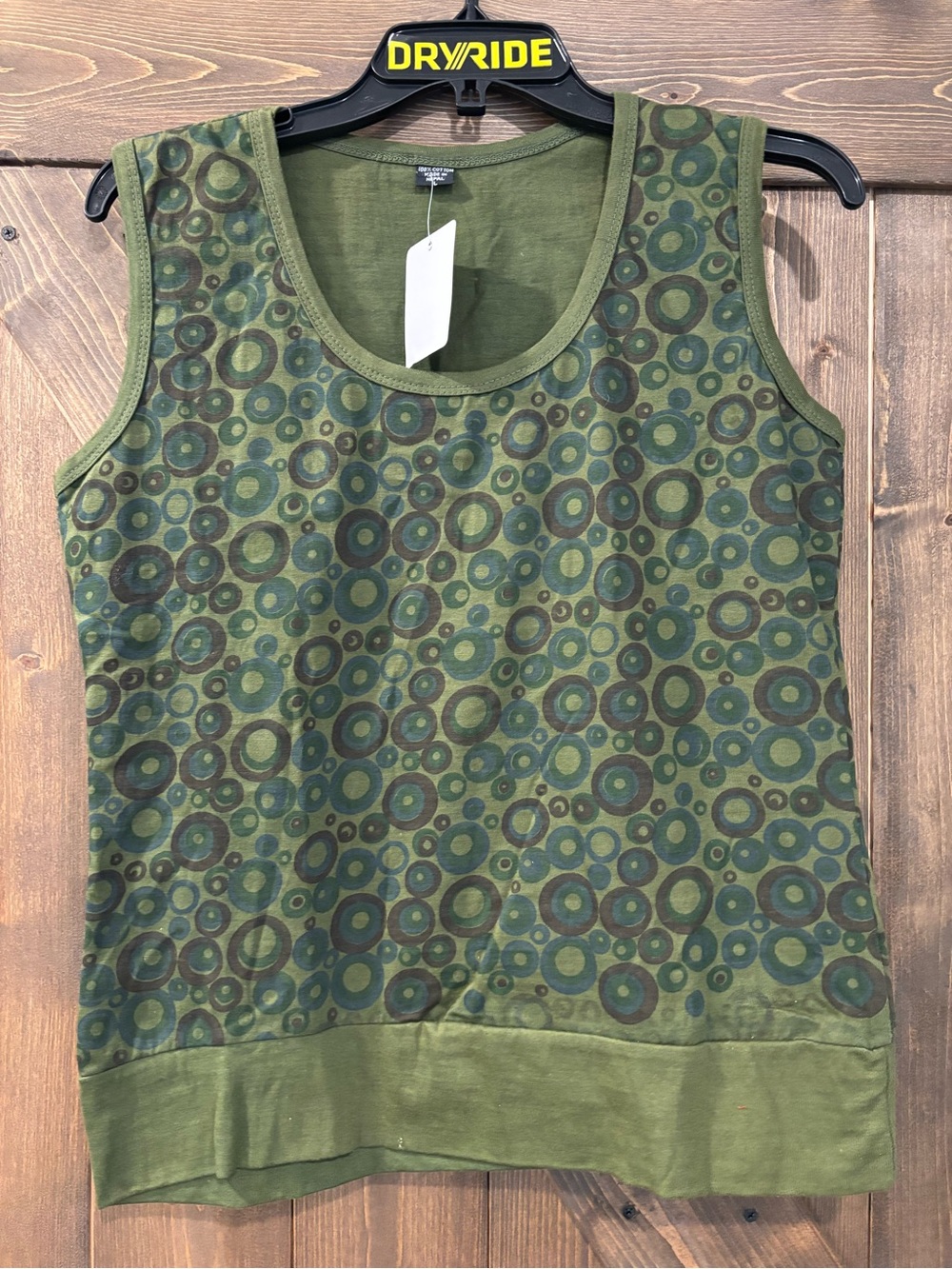 Sleeveless Olive Green Circle-Print Tank Top - Contemporary Women's Top nepal